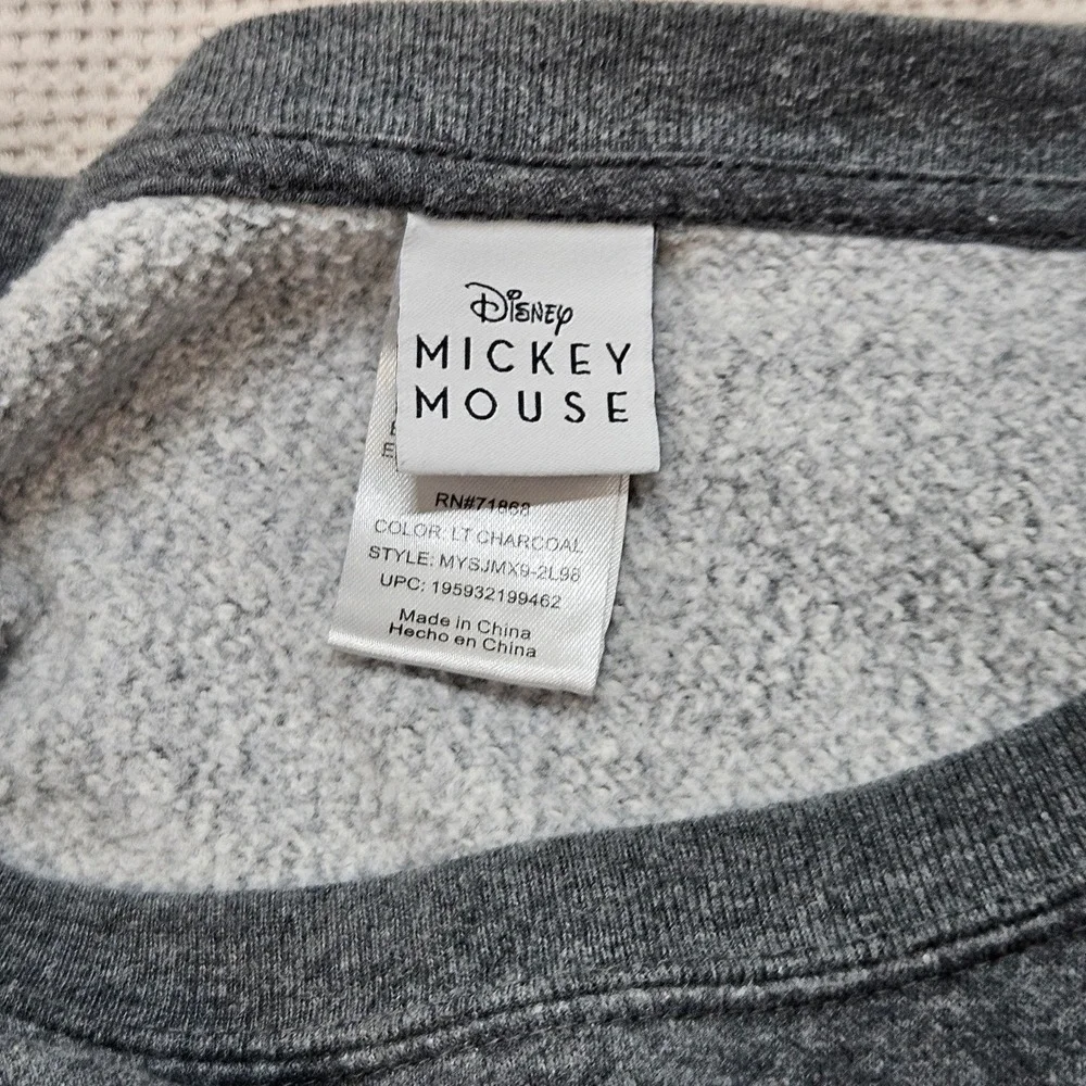 Disney Mickey Mouse Charcoal Gray Chenille Patch High-Low Sweatshirt XXL MYSJMX9